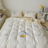 Cute Bread Rabbit Embroidery Bedding Set Lovely Cartoon Single Double Duvet Cover Set Soft Skin-friendly Quilt Cover Pillowcases