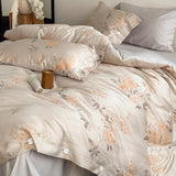 100% Cotton Yarn-dyed Jacquard Luxury Bedding Set Flowers Pattern Button Duvet Cover Flat/Fitted Bed Sheet Pillowcases 4Pcs