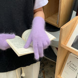 Popxstar Female Elastic Full Fingers Gloves long Rabbit Wool Gloves Women Winter Mittens  Solid Color Mittens Thicken Warm Gloves