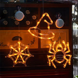 Popxstar Halloween Decoration Orange Pumpkin Ghost Halloween Window Light with Suction Cup Battery Operated Halloween Home Hanging Decor