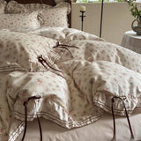 Popxstar  100% Cotton Pastoral Floral Print Ruffles Bow Princess Bedding Set Queen King Duvet Cover Set Bed Sheet/Fitted Sheet Pillowcases