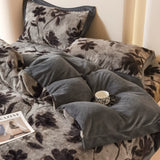 Flower Winter 4pcs Bedding Sets Fleece Warm Quilt Cover Bedspread for Women Bedroom Thickened and Weighted