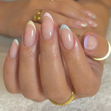 Popxstar  Nude Color Press On Nails 24Pcs Short Almond Fake Nails White French Tip Wearable False Nails Patches Women Girls DIY Manicure