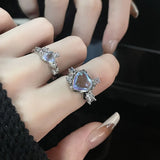 Popxstar Kpop 90s Grunge Aesthetic Irregular Liquid Metal Heart Moonstone Open Ring For Women Luxury Vintage Jewelry EMO Y2K Accessories