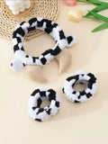 Popxstar Plush Wash Face Headband Cow Print Spa Wrist Band Cuffs Women Girls Facial Makeup  (Pattern position random)
