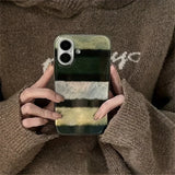 Whirlpool Pattern IND Retro Splicing Green Stripe Phone Case for iPhone 17 11 12 13 14 15 16 Pro Max XS X XR 7 8 Plus 16e Cover