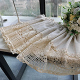 Popxstar Retro Tassels Short Curtains For Kitchen Beige Cotton Linen Lace Half Tulle Curtain Wine Cabinet Door Christmas Decor Curtain
