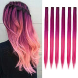 Popxstar 6pcs/pack Clip in Hair Extensions Colored Party Highlights for Girls 22 inches Multi-colors Straight Hair Synthetic Hairpieces