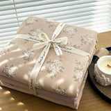 Popxstar  Ins floral print Bedding set knitted cotton Flat sheet set Four pieces duvet cover double layer-yarn 4Pcs lovely Fitted sheet
