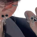 Popxstar Shiny Y2K silver Color Bowknot Zircon Earrings for Women Delicated Kpop Pink Crystal Sweet Cool Girl Star Stud Earring Jewelry