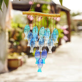 Popxstar  Blue glass sea wind chimes, outdoor glass wind chimes, handcrafted fish wind chimes, large glass wind chimes, beach parties, wed
