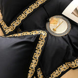 Popxstar  1000TC Egyptian Cotton Luxury Gold Embroidery Bedding Set Black Khaki Patchwork Duvet Cover Bed Sheet Fitted Sheet Pillowcases