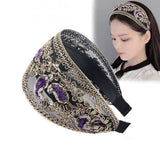 Popxstar Retro Wide Lace Embroidered Women Headband Sequins Bezel Hair Hoop Female Turban Hairband Head Wrap Bandana