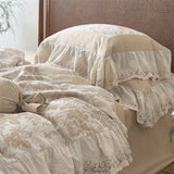 Popxstar  4/5Pcs French Vintage jacquard Lace Ruffles 100% Cotton Double Layer Yarn Bedding Sets Duvet Cover Flat/Fitted Sheet Pillowcases