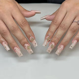 Popxstar 24Pcs Short Ballet False Nails with Bow Design White French Press on Nails Wearable Square Head Full Cover Fake Nail Manicure