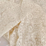 Popxstar Ivory Beige Embroidered Mesh Tulle Lace Fabric With Tiny Daisy Flowers And Stripes for Apparel Sewing Fabric Curtain Decorative