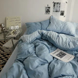 Popxstar  High Quality Solid Color Double Washed Cotton Bedding 4 Pieces Set Student Dormitory Bed Linen Duvet Set Bed Suit