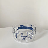 Popxstar Salad Bowl Transparent Cat Line Art Glass Bowl Borosilicate Fruit Yogurt Bowl Microwave Style Dessert Walled Snack Container