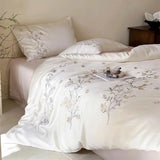 Popxstar  Flowers Embroidery Luxury Bedding Set 600TC Lyocell Bamboo Fiber Soft Silky Duvet Cover Flat/Fitted Bed Sheet Pillowcases 4Pcs
