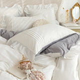 Popxstar Lace Ruffles Bedding Set White and Gray Color Bedclothes for Boys/Girls Full Size Quilt Cover Sets Queen/King Bed Linen Sets