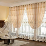 1pc Elegant Double  Layer Embroidered Blackout Curtains with Sheer, for Living Room, Bedroom,Sun Proof,Thermal Insulated