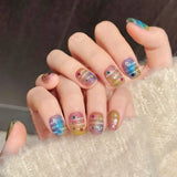 Popxstar  10pcs Gradient Colorful Handmade False Nails Art with Glitter Star Design Fake Nail Tips Short Ballet Press on Nails Finished