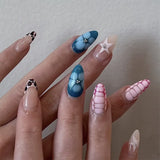 Popxstar 24pcs White Flower Fake Nail Tips Ins Yellow Pink Blush False Nails Wearable Full Cover European Almond Shaped Press on Nails