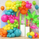 128Pcs Hot Pink Lime Green Slate Blue Orange Yellow Latex Rainbow Balloon Garland Arch Kit for Birthday Wedding Party Decoration