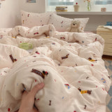 Popxstar  100% Cotton Bedding Set Cartoon Cute Animals Duvet Cover Set Bed Linen Flat Sheets Set 2 Pillowcases Single Double Queen Size