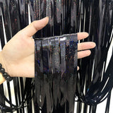 Popxstar Black Laser Foil Tinsel Wedding Decoration Birthday Party Decorations Backdrop Decoration Mariage Halloween Party Backdrop