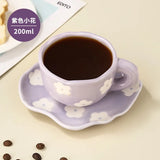Popxstar  180Ml Handmade Ceramic Coffee Cup and Saucer for Afternoon Tea Milk Cup and Saucer Latte Cup Dessert Plate Creative Gift