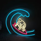 Dimmable Surfing Neon Sign with Wave and Surfer Design Blue Yellow Red LED Light for Beach Bar Bedroom Wall Decor Gift