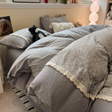 3/4Pcs Bedding Set Korean Lace Trim Purple 2-Seater Bed Down Duvet Cover Queen Sheets Bed Linen Cotton Full-Size Four-Season