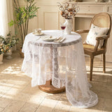 Embroidered Lace Table Cloth French Artistic Ruffled Table Cover Elegant Hollowed Out Home Anti-Slip Linen Decorative Tablecloth