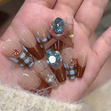 Popxstar 24pcs Romantic Y2k Star Press On Nails Gradient Blue French Style Gold Moon Designs Fake Nail Sweet Almond False Nails For Women