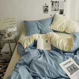 Popxstar  High Quality Solid Color Double Washed Cotton Bedding 4 Pieces Set Student Dormitory Bed Linen Duvet Set Bed Suit