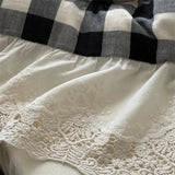 Popxstar  Vintage Black White Plaid Style Lace Ruffles 100% Cotton Double Yarn Soft Bedding Set Duvet Cover Bed Skirt Pillowcases 4Pcs