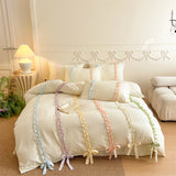 New INS Princess Style Bedding Sets Colorful Bow Quilt Cover Romantic Bedclothes Woman Girls Bedroom Duvet Cover 4pcs