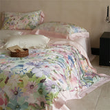 Luxury 100% Mulberry Silk Bedding Set 4pcs Foral Print Duvet Cover Bed Sheet Pillowcase Queen King Size Fitted Sheet Bed Linen