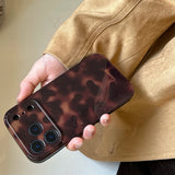 Popxstar  Korean INS Amber Retro Brown Phone Case for IPhone 11 12 13 15 Pro 14 16 17 Pro Max Shockproof Protective Lamber Back Cover Case