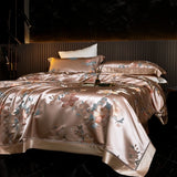Popxstar  22 Momme Natural Mulberry Silk Luxury Bedding Set Yarn-dyed Jacquard Silk Cotton Duvet Cover Flat Sheet With Pillowcases 4Pcs