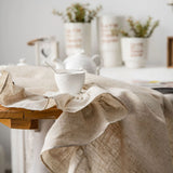 Popxstar Ruffle Round Tablecloth Cotton Flounces Trim Washable Table Cover for Holiday Dinner Party Banquet Kitchen Wedding Decoration