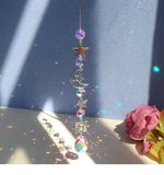 Popxstar Crystal Wind Chime Moon Sun Catcher Diamond Prisms Pendant Gift of Good Luck Outdoor Rainbow Hanging Drop Home Garden Decor