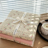 Popxstar  Ins floral print Bedding set knitted cotton Flat sheet set Four pieces duvet cover double layer-yarn 4Pcs lovely Fitted sheet