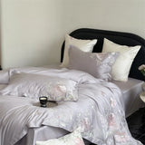 Popxstar  Premium 600TC Egyptian Cotton Luxury Flowers Butterfly Embroidery Pink Bedding Set Duvet Cover Flat/Fitted Sheet Pillowcase 4Pcs