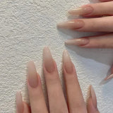 Popxstar 24pcs Silver Almond False Nails Oval Decorated Cloud Milk Wearable Fake Nails Short Press On Nail Coffin Detachable French Tips