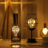 Popxstar  1PC Indoor Iron Wire Cage Design Night Light,Battery-Powered LED Lamp, Decorative Table Lighting for Bedroom, Living Room