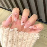 Popxstar 24pcs Brown Gradient Fake Nails Tips Wearable Cat's Eye Almond Press on Nails with Glitter Design Short False Nail Sets Reusable