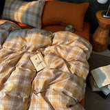 Popxstar  High Quality Beauty Bedding Set Plaid Duvet Cover Bed Sheet Set With Pillowcases Adult Dormitory Queen Size Winter Home Decor