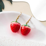 Popxstar Delicate Red Strawberry Flower Drop Earrings for Women 3D Simulated Fruit Green Leaves Earrings Girls Jewelry Accessories